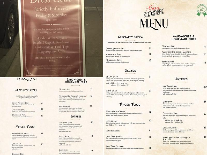 La Casa Cigars and Lounge Menu