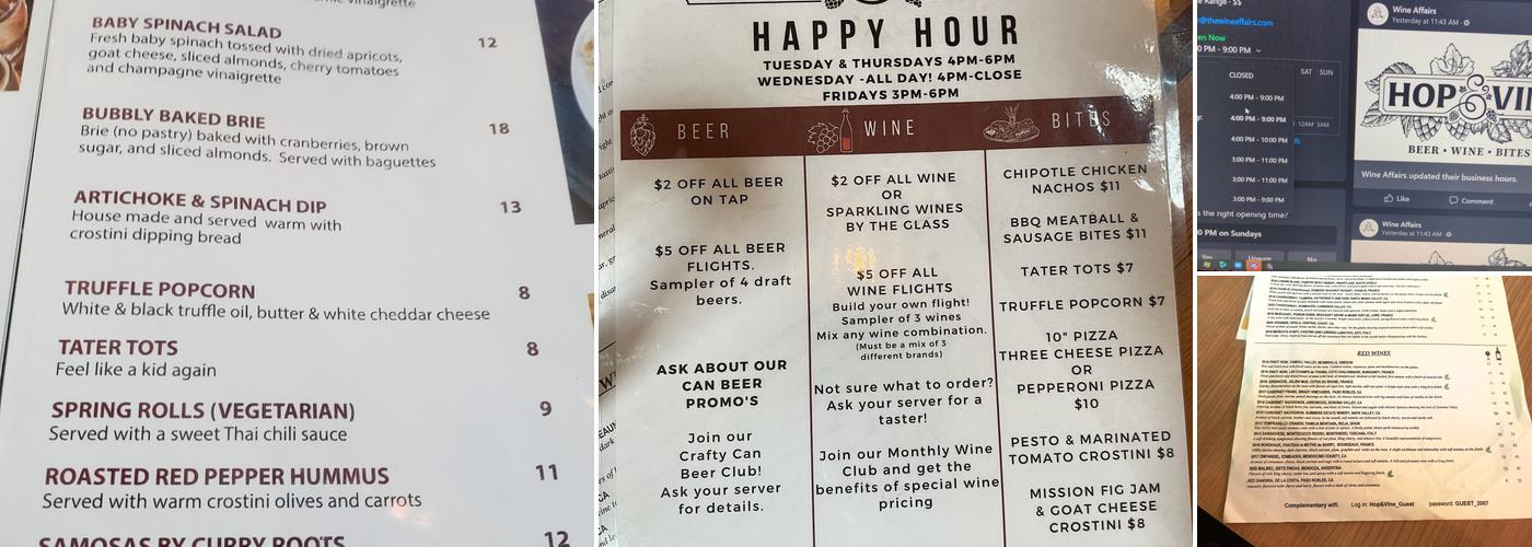 Hop & Vine Menu