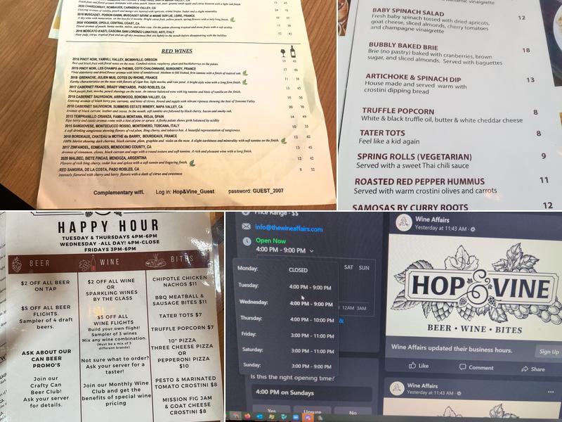 Hop & Vine Menu