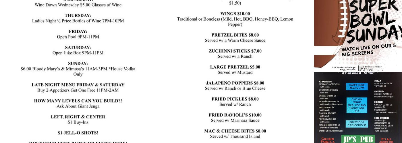 JP's Pub Menu