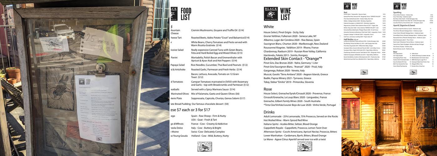 Black Mountain Wine House Menu
