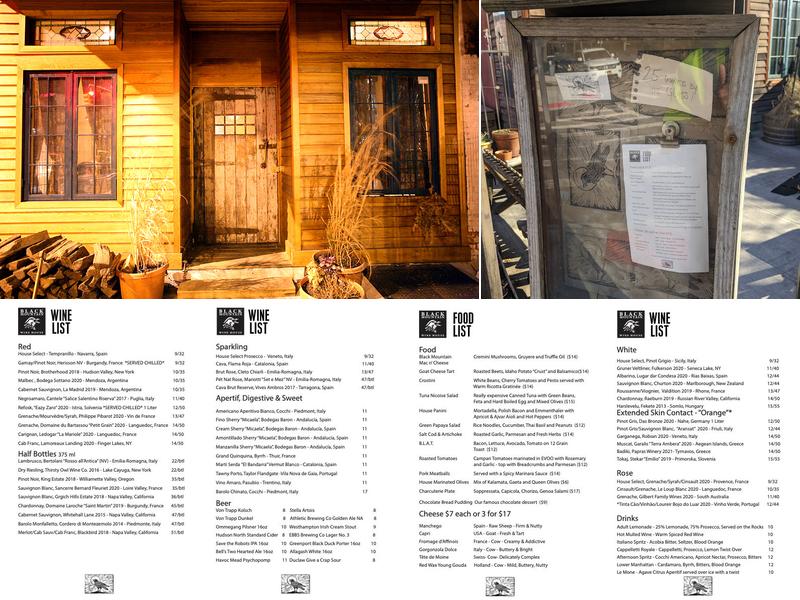 Black Mountain Wine House Menu