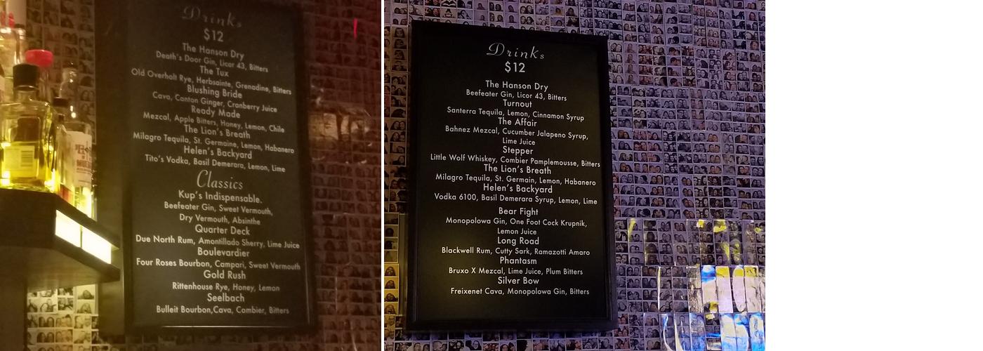 Hanson Dry Menu