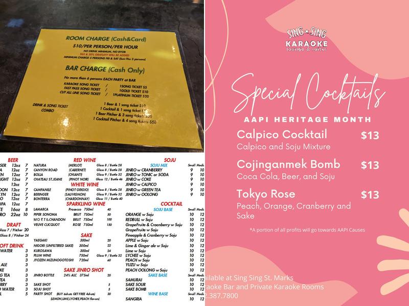 SING SING St.Marks Karaoke Menu