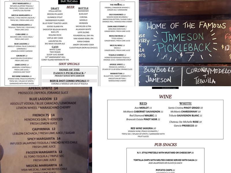 Bull McCabes Menu