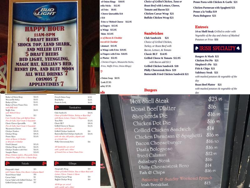 Fitzgerald's Pub Menu