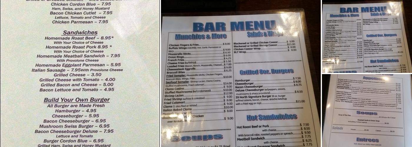 39 North Taproom and Grille Menu