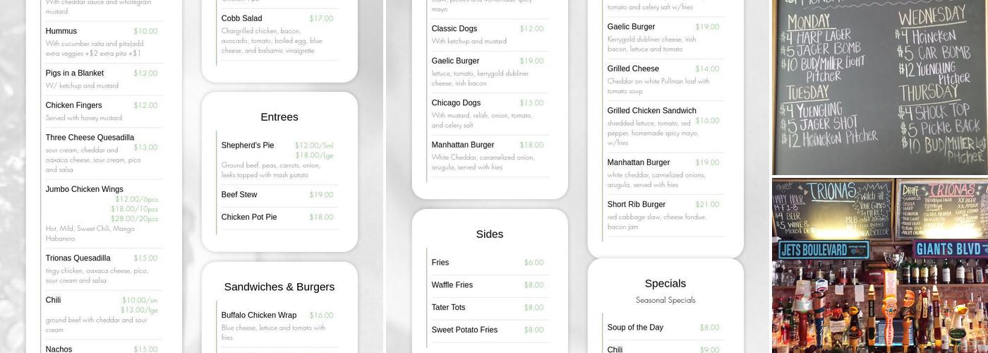 Triona's on Sullivan Menu