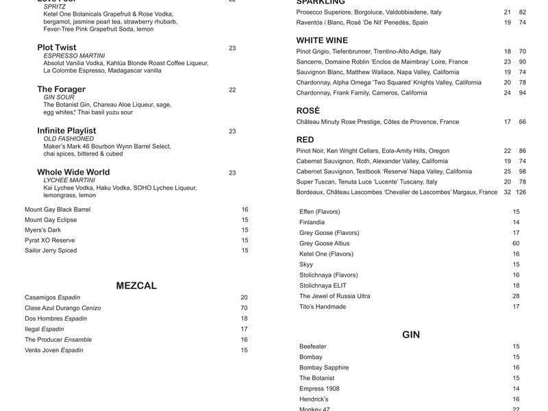 Eastside Lounge Menu