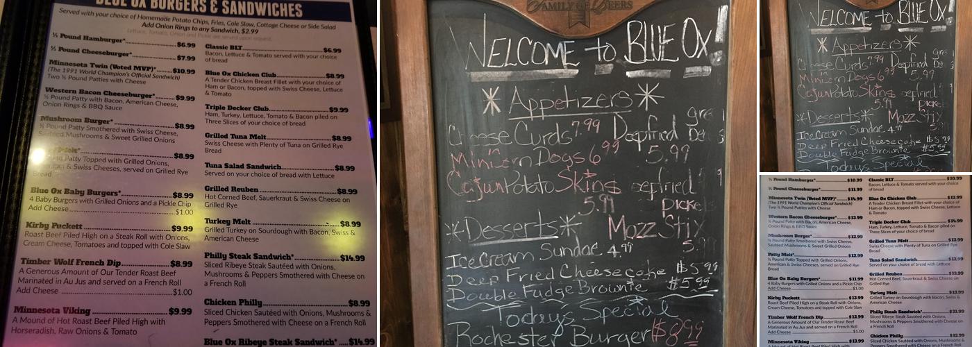 Blue Ox Central Menu