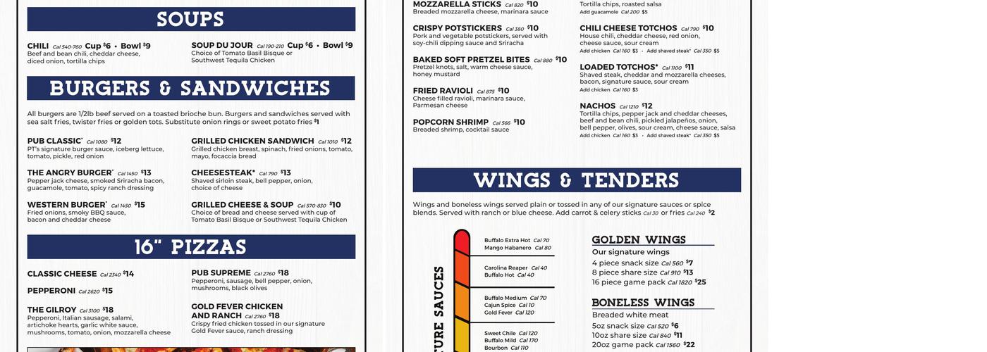 Pt's Pub Menu