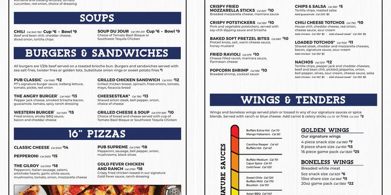 Pt's Pub Menu