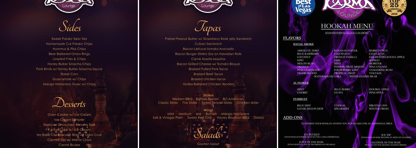 Karma Ultra Lounge Menu