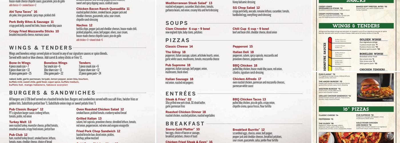 Pt's Pub Menu