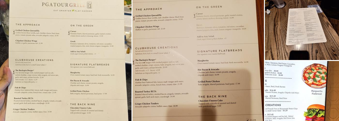 PGA Tour Grill Menu