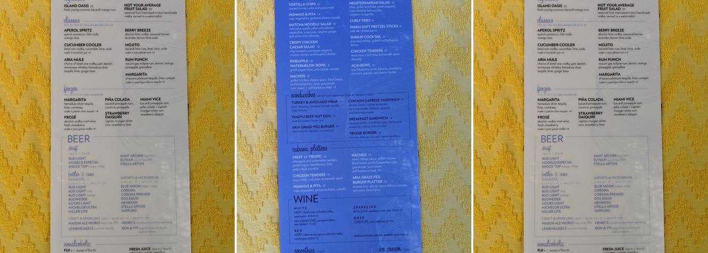 LIQUID Pool Lounge Menu