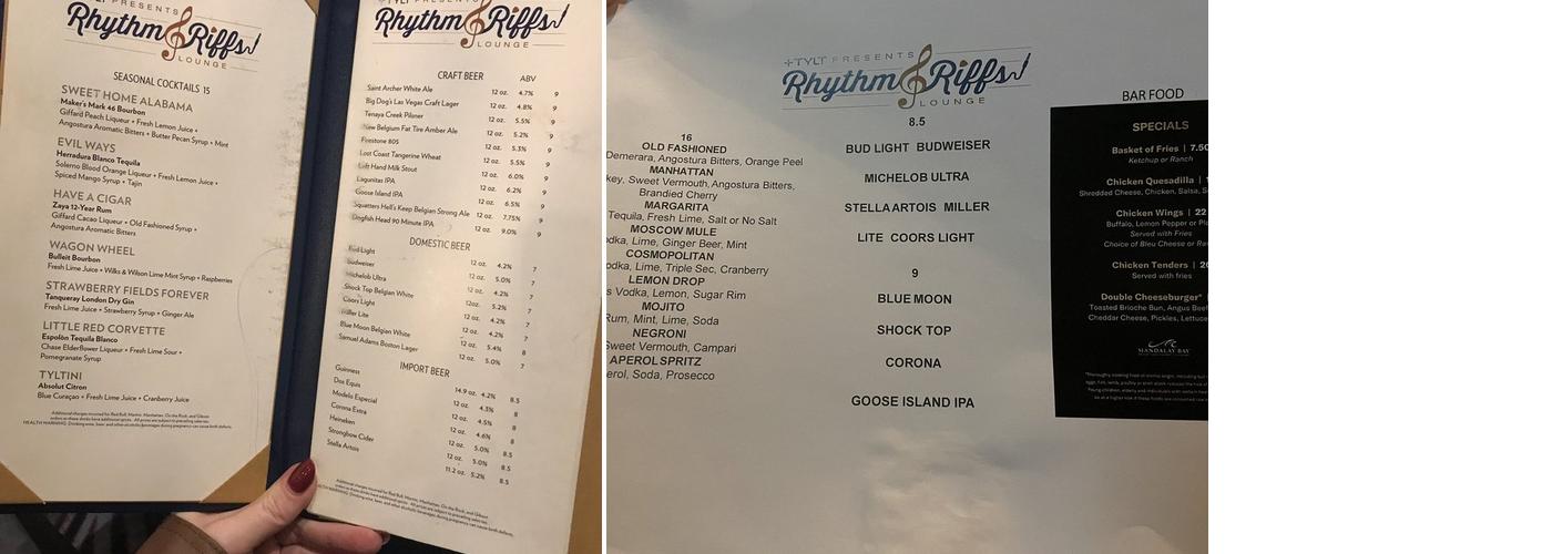 Rhythm & Riffs Lounge Menu