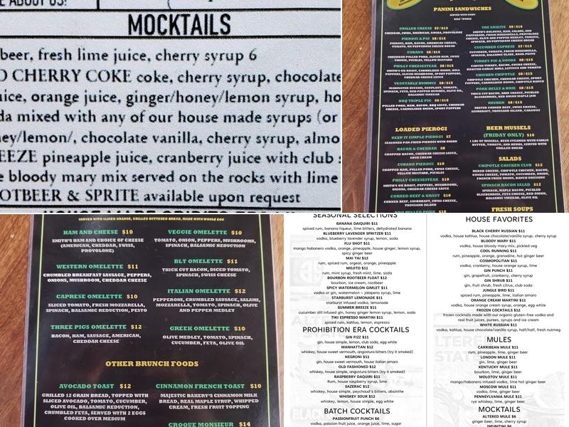 Altered State Distillery Menu