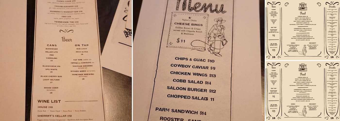 Saloon 16 Menu