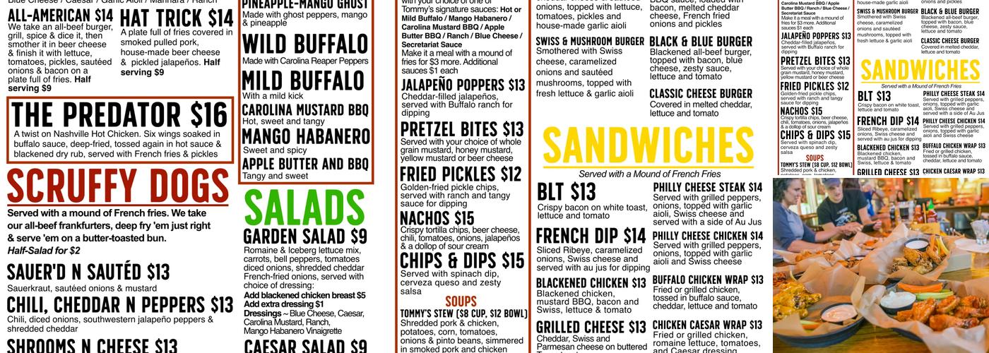 Tommy Trent's Sports Saloon Menu