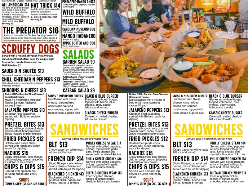 Tommy Trent's Sports Saloon Menu