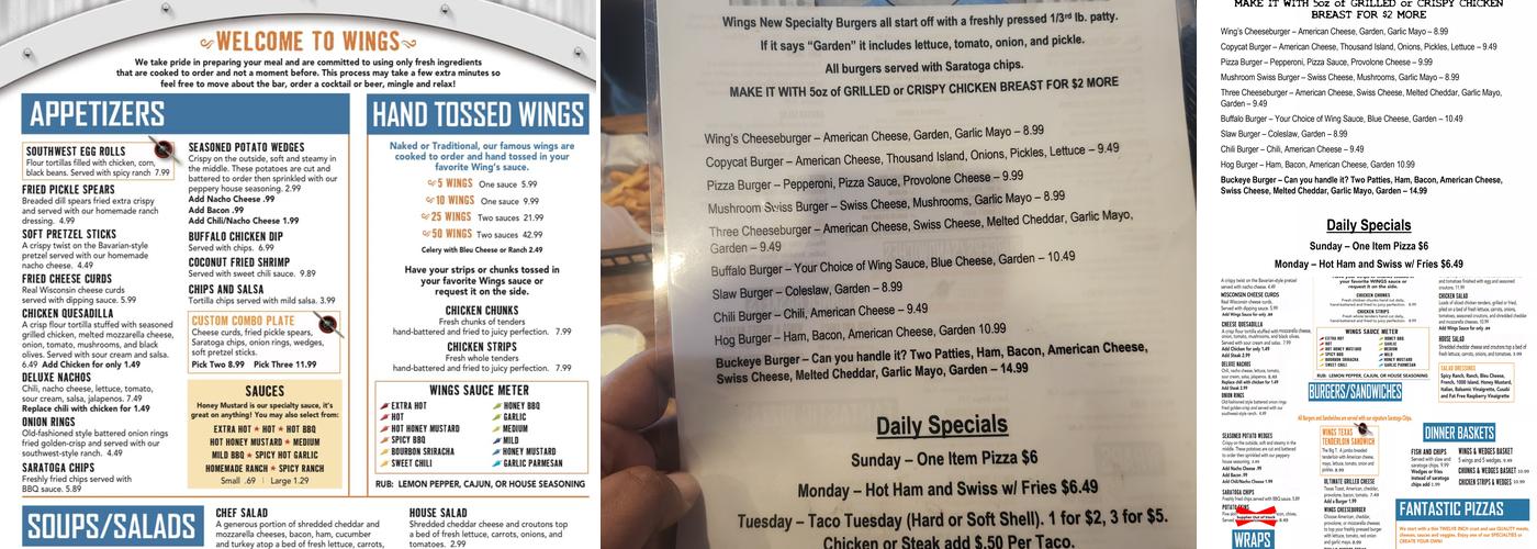 Wings Sports Bar & Grille Menu