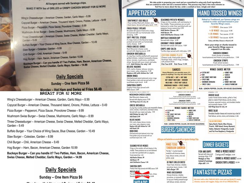 Wings Sports Bar & Grille Menu