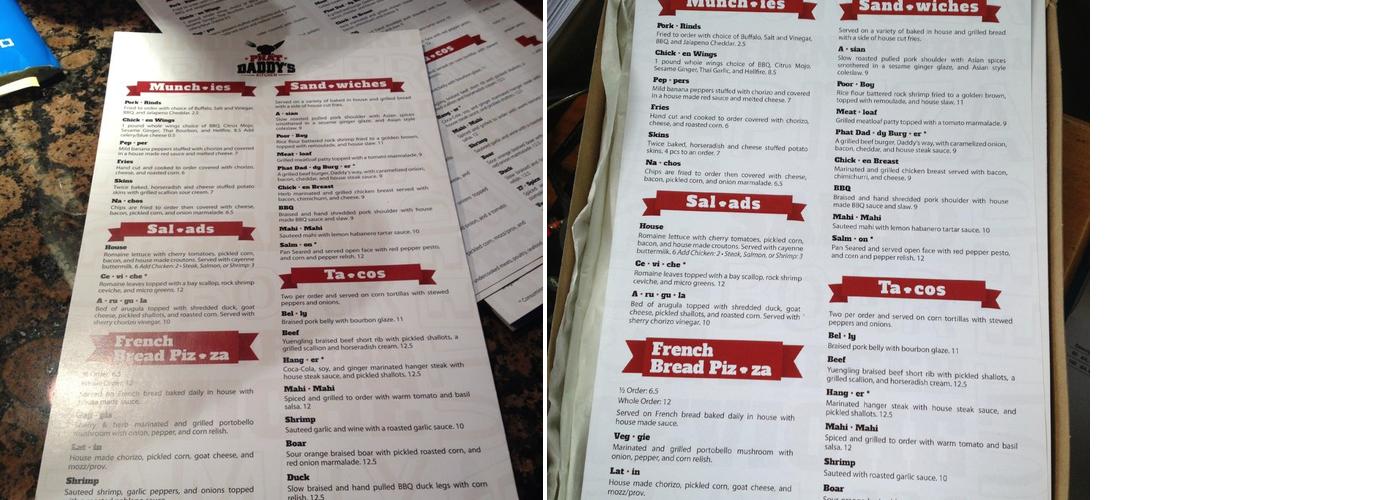 Riverside Pub Menu