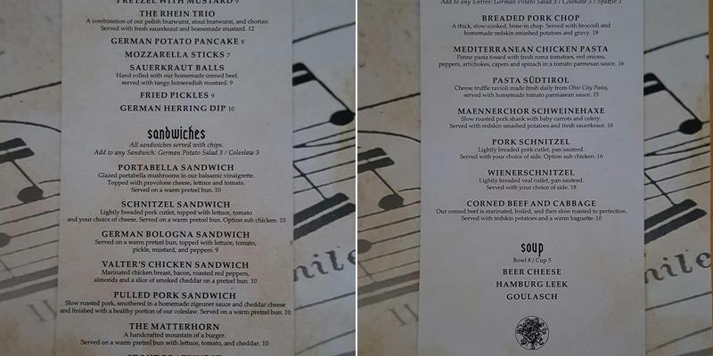 Columbus Maennerchor Menu