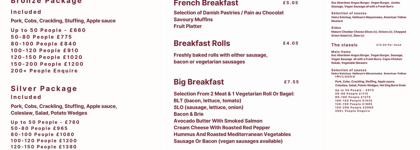 Sadlergates Catering Nottingham | Food Catering Professionals Menu