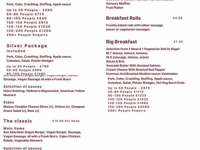 Sadlergates Catering Nottingham | Food Catering Professionals Menu