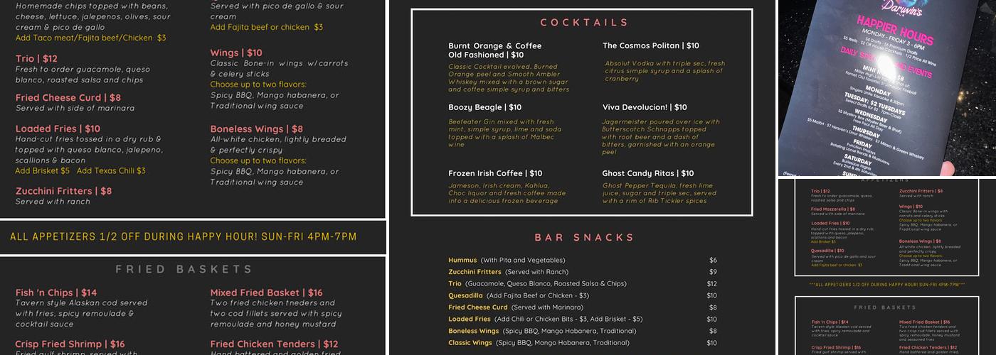 Darwin's Pub Menu