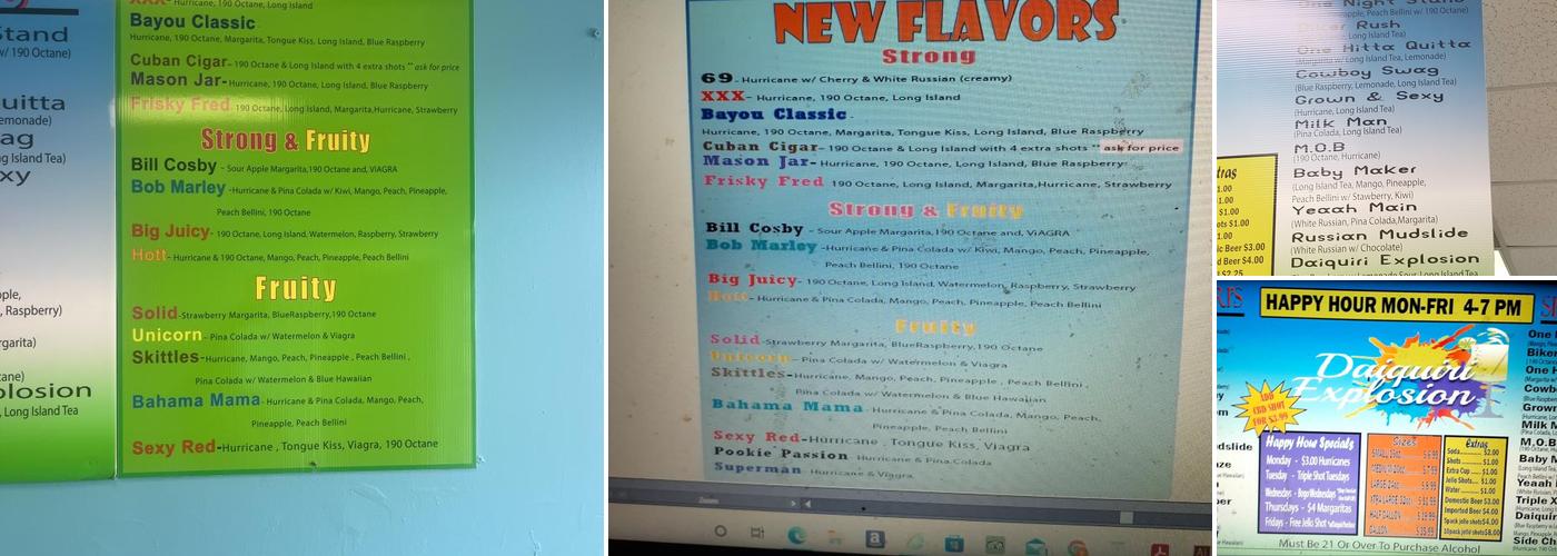 Daiquiri Explosion Menu