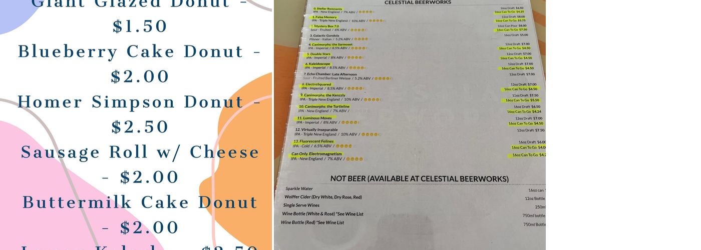 Celestial Beerworks Menu