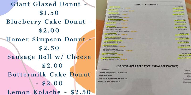 Celestial Beerworks Menu