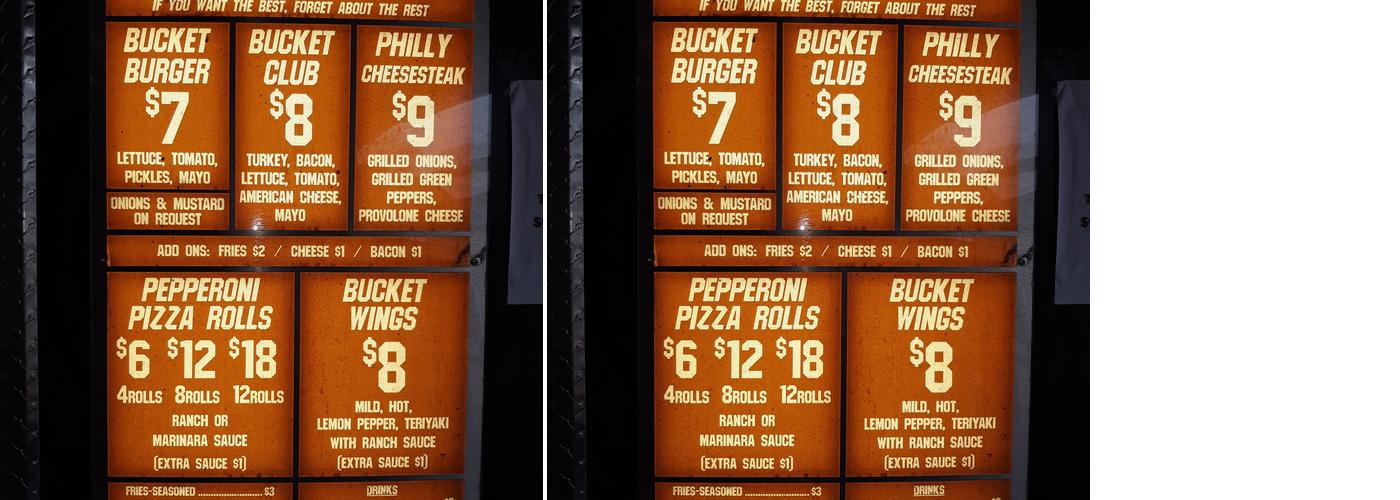 Bucket's Menu