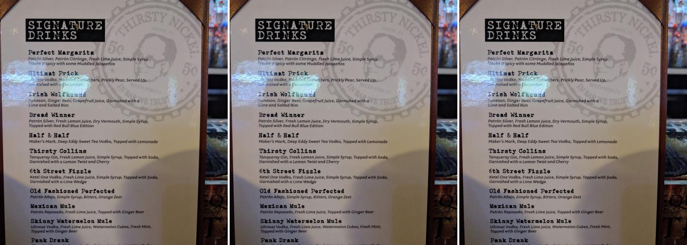 Thirsty's Menu