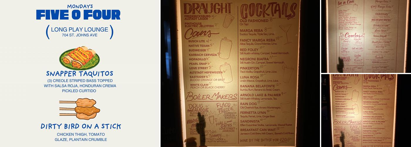 The Long Play Lounge Menu