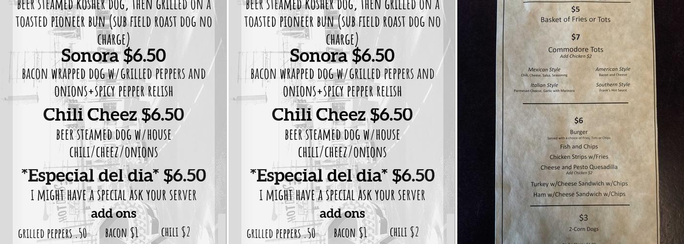 The Commodore Lounge Menu