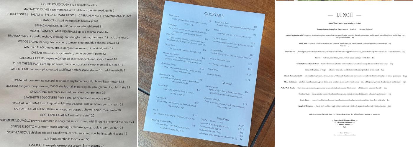 Emerald Line Menu