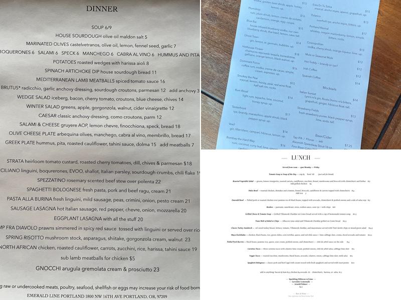 Emerald Line Menu