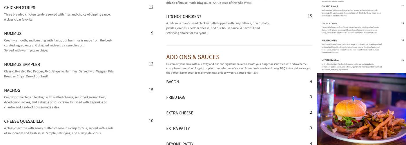 Triple Nickel Pub Menu