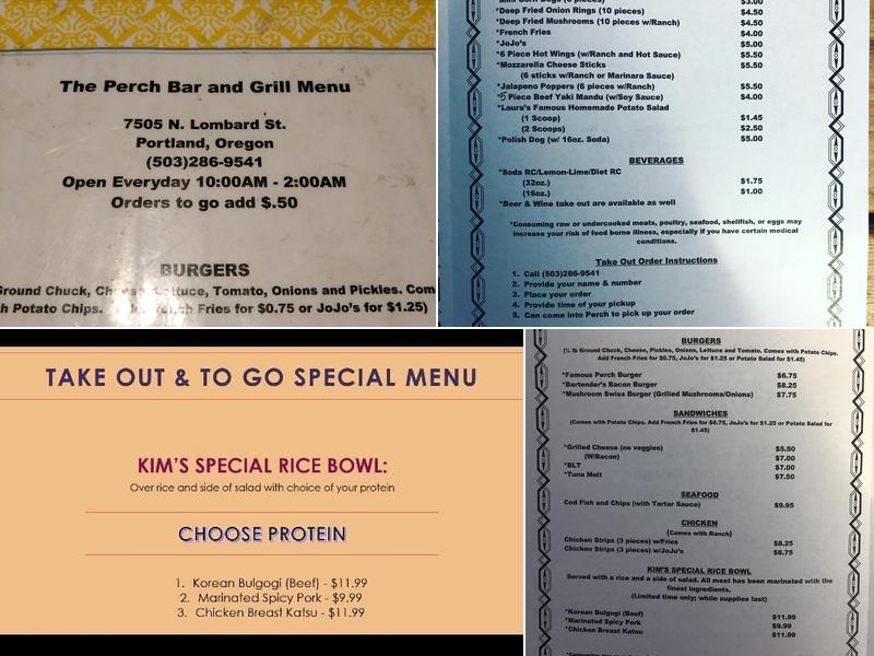 Perch Bar & Grill Menu