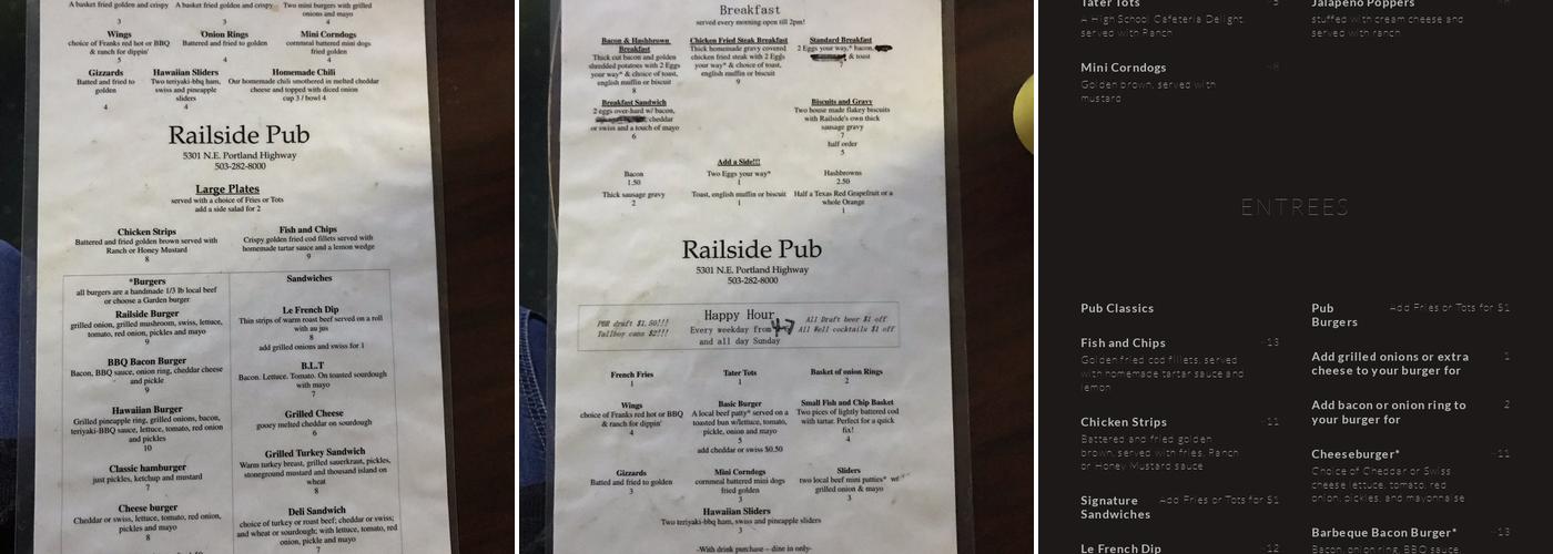 Railside Pub Menu