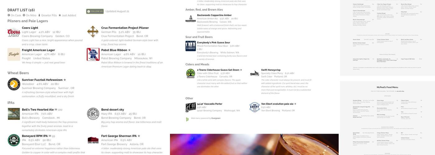 Mc Peets Portland Pub Menu