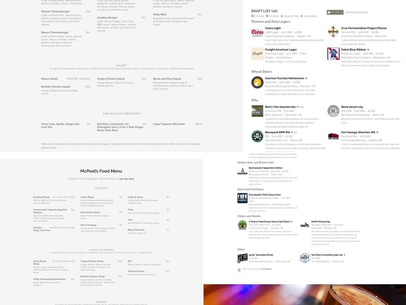 Mc Peets Portland Pub Menu