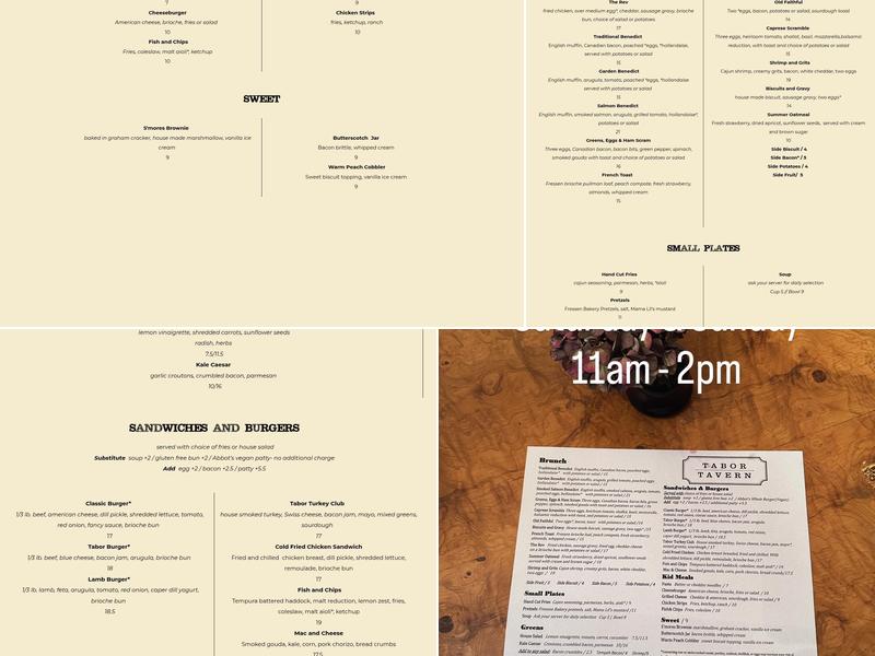 Tabor Tavern Menu