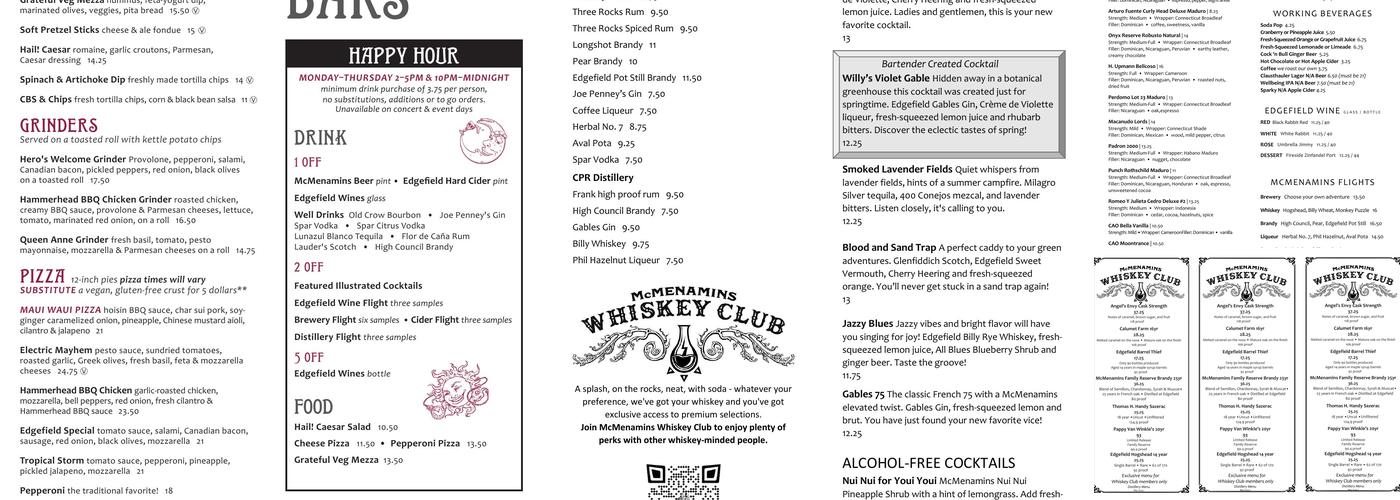 Distillery Bar Menu