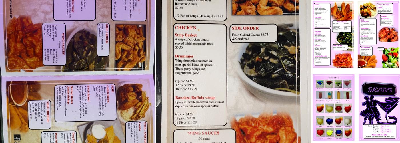 Savoy's Night Club Menu