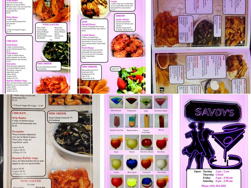 Savoy's Night Club Menu